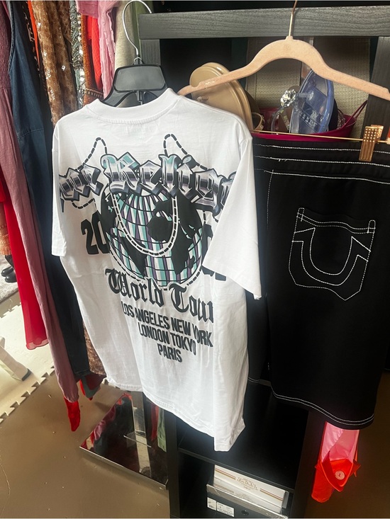 True Religion Other - True Religion White Graphic Short Sleeve Tee with Teal & Black Print